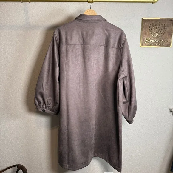 GAP Womens Faux Suede Utility Shirt Dress Mauve Brown XXL Puff Sleeve Mini - Picture 8 of 10